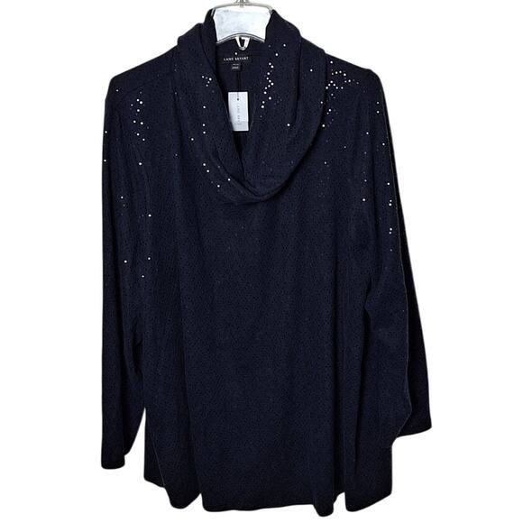 Lane Bryant 4x 26/28 Navy Blue Sparkle Cowl Neck Soft Fleece Sweater NEW! - Picture 2 of 8